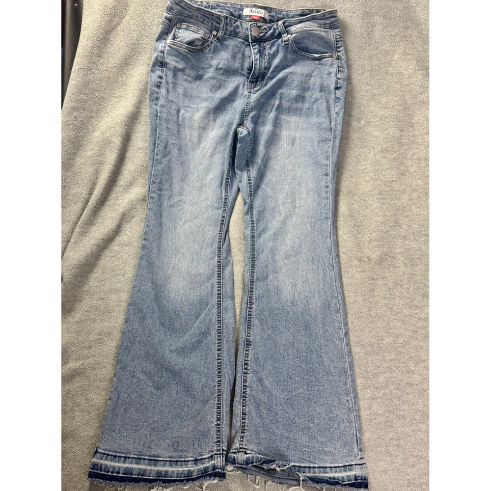 Arula Flare Leg Jeans Light Wash Raw Hem High Rise Denim 111039A Womens 12